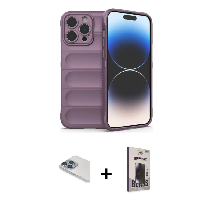 MARSİLYAN™- iPhone 13 Pro Max Kılıf Atlas Koleksiyonu - Siyah Bilvis Hayalet Cam Ekran Koruyucu + Pers Alüminyum Kamera Lens - SABE