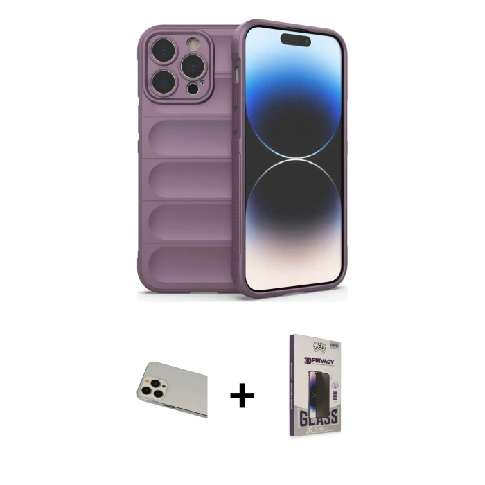 MARSİLYAN™- iPhone 13 Pro Max Kılıf Atlas Koleksiyonu - Siyah Bilvis Hayalet Cam Ekran Koruyucu + Rainbow Kamera Lens Koruma Cam - REGD