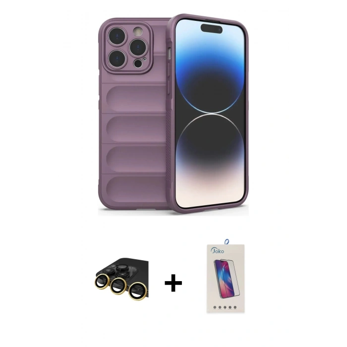 MARSİLYAN™- iPhone 13 Pro Max Kılıf Atlas Koleksiyonu - Siyah Joko 5D Cam + Raze Metal Kamera Lens - GD