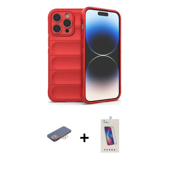 MARSİLYAN™- iPhone 13 Pro Max Kılıf Atlas Koleksiyonu - Siyah Joko 5D Cam + Renkli Kamera Lens Koruma Cam - TU