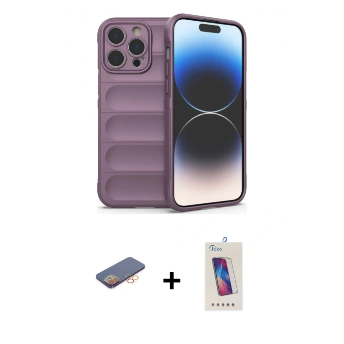 MARSİLYAN™- iPhone 13 Pro Max Kılıf Atlas Koleksiyonu - Siyah Joko 5D Cam + Renkli Kamera Lens Koruma Cam - TU