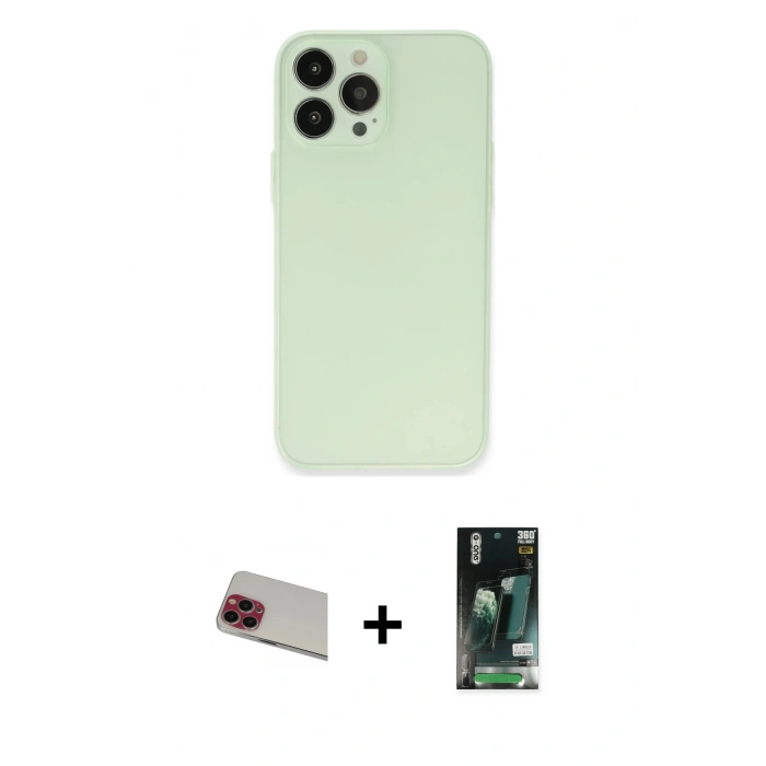MARSİLYAN™- iPhone 13 Pro Max Kılıf Atlas Minimal Prime - Şeffaf 360 Full Body Arka Koruyucu + Rainbow Kamera Lens Koruma Cam - KI
