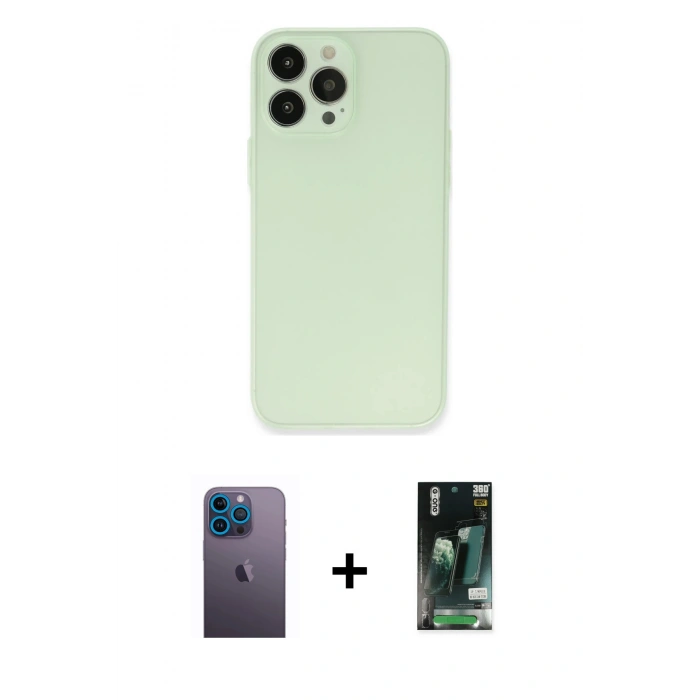 MARSİLYAN™- iPhone 13 Pro Max Kılıf Atlas Minimal Prime - Şeffaf 360 Full Body Arka Koruyucu + Neon Fosforlu Kamera Lens - MI
