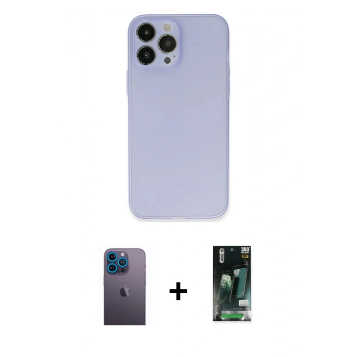 MARSİLYAN™- iPhone 13 Pro Max Kılıf Atlas Minimal Prime - Şeffaf 360 Full Body Arka Koruyucu + Neon Fosforlu Kamera Lens - MI