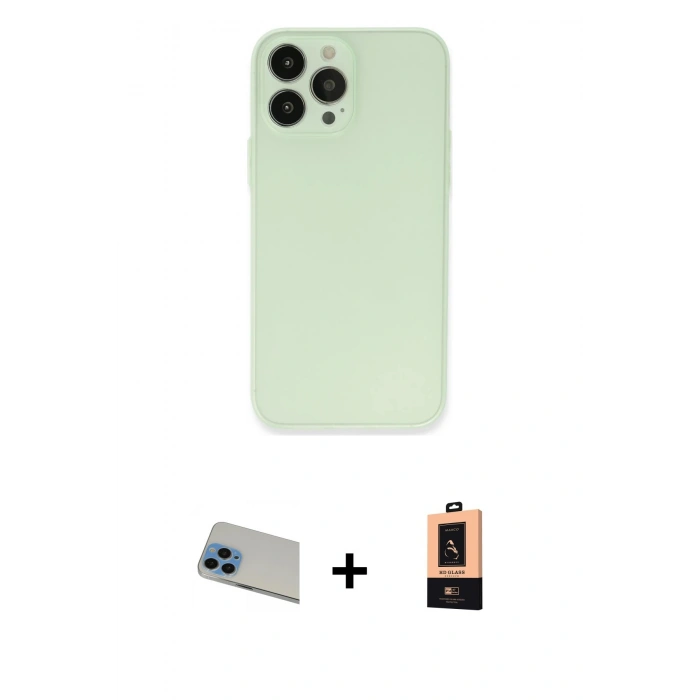 MARSİLYAN™- iPhone 13 Pro Max Kılıf Atlas Minimal Prime - Şeffaf Maxco Cam Ekran Koruyucu + Mavi Rainbow Kamera Lens Koruma Cam