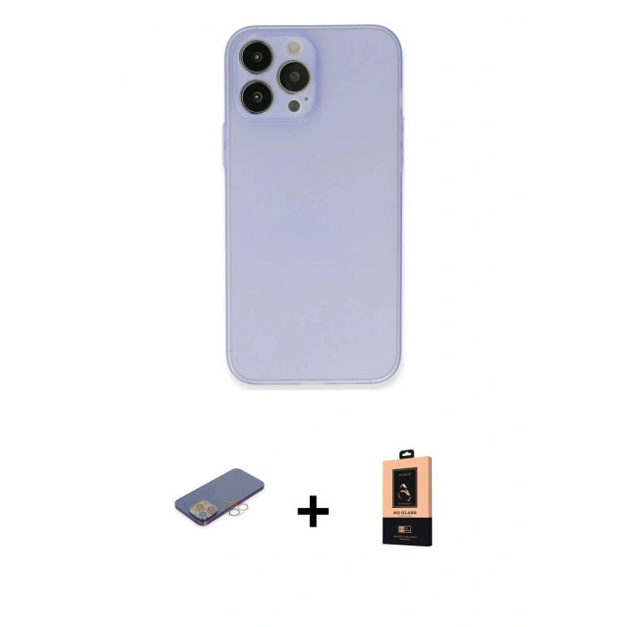 MARSİLYAN™- iPhone 13 Pro Max Kılıf Atlas Minimal Prime - Şeffaf Maxco Cam Ekran Koruyucu + Renkli Kamera Lens Koruma Cam - PE