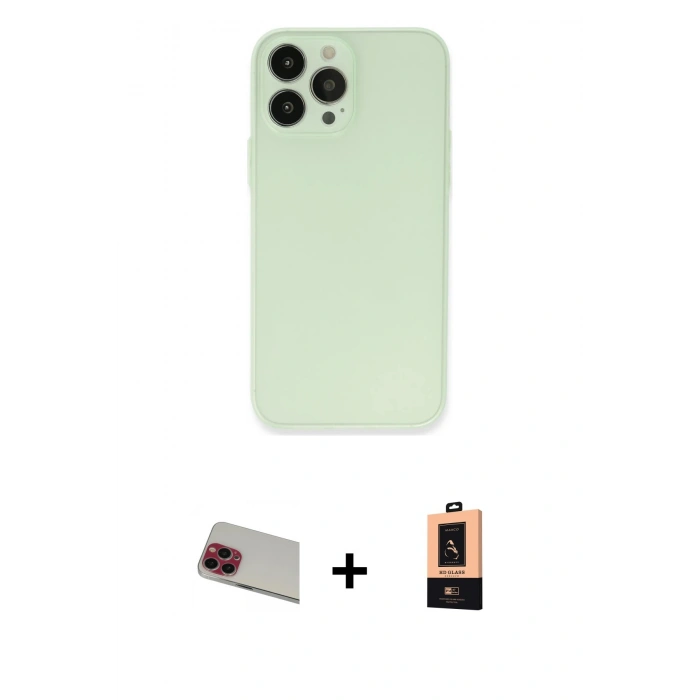 MARSİLYAN™- iPhone 13 Pro Max Kılıf Atlas Minimal Prime - Şeffaf Maxco Cam Ekran Koruyucu + Rainbow Kamera Lens Koruma Cam - KI