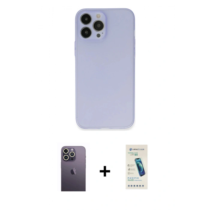 MARSİLYAN™- iPhone 13 Pro Max Kılıf Atlas Minimal Prime - Şeffaf Pasifik Cam Ekran Koruyucu + Neon Fosforlu Kamera Lens - BZ