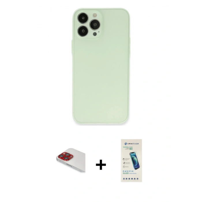 MARSİLYAN™- iPhone 13 Pro Max Kılıf Atlas Minimal Prime - Şeffaf Pasifik Cam Ekran Koruyucu + Pers Alüminyum Kamera Lens - KI