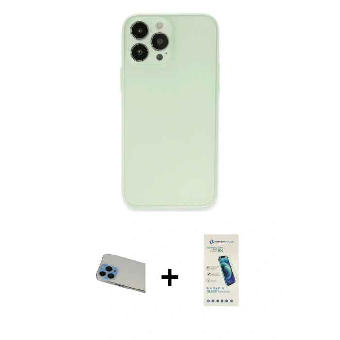 MARSİLYAN™- iPhone 13 Pro Max Kılıf Atlas Minimal Prime - Şeffaf Pasifik Cam Ekran Koruyucu + Rainbow Kamera Lens Koruma Cam - MI