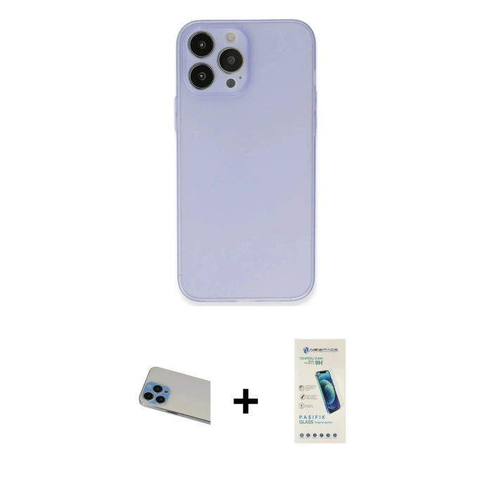 MARSİLYAN™- iPhone 13 Pro Max Kılıf Atlas Minimal Prime - Şeffaf Pasifik Cam Ekran Koruyucu + Rainbow Kamera Lens Koruma Cam - MI