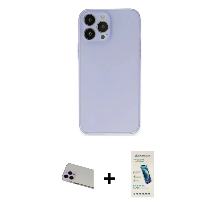 MARSİLYAN™- iPhone 13 Pro Max Kılıf Atlas Minimal Prime - Şeffaf Pasifik Cam Ekran Koruyucu + Rainbow Kamera Lens Koruma Cam - MR