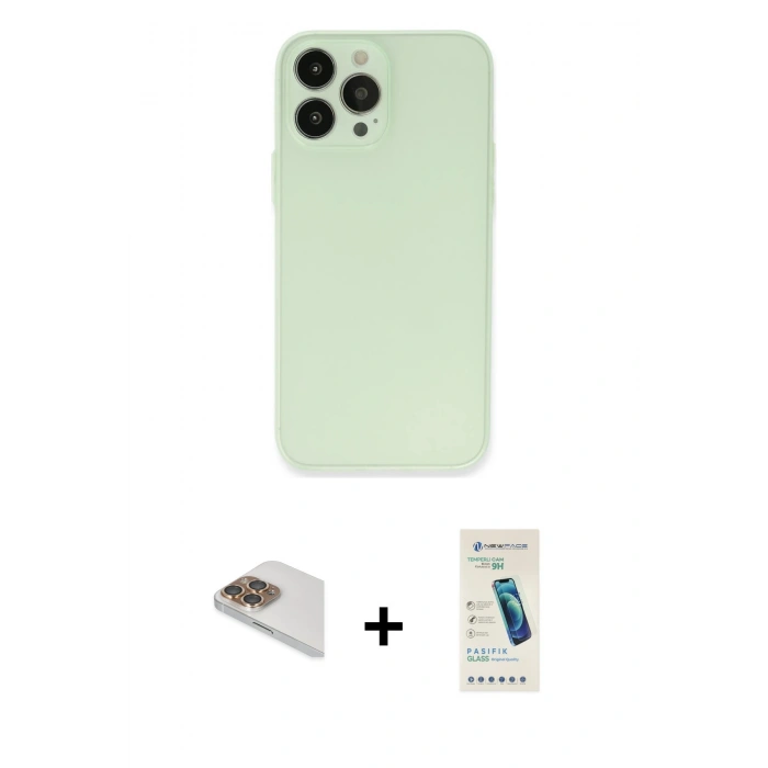 MARSİLYAN™- iPhone 13 Pro Max Kılıf Atlas Minimal Prime - Şeffaf Pasifik Cam Ekran Koruyucu + Pers Alüminyum Kamera Lens - GD