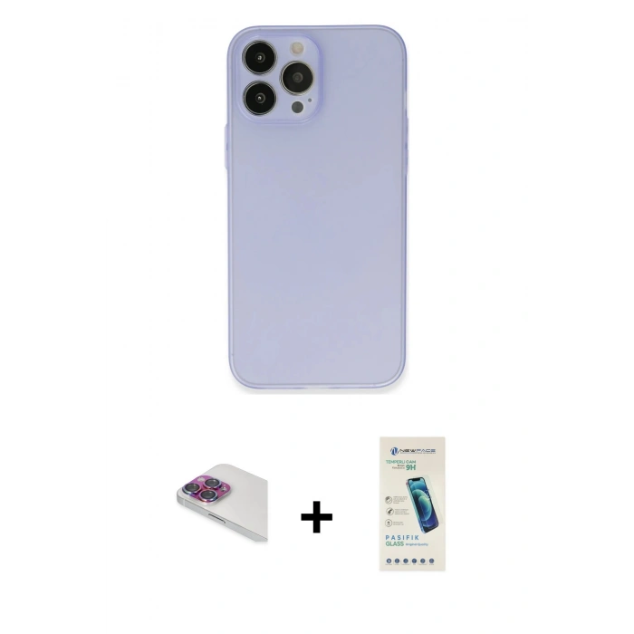 MARSİLYAN™- iPhone 13 Pro Max Kılıf Atlas Minimal Prime - Şeffaf Pasifik Cam Ekran Koruyucu + Pers Alüminyum Kamera Lens - GI