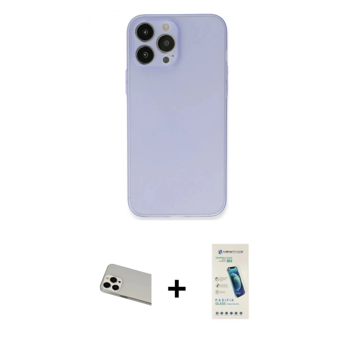 MARSİLYAN™- iPhone 13 Pro Max Kılıf Atlas Minimal Prime - Şeffaf Pasifik Cam Ekran Koruyucu + Rainbow Kamera Lens Koruma Cam - BZ