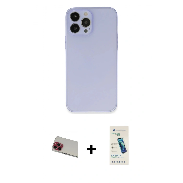 MARSİLYAN™- iPhone 13 Pro Max Kılıf Atlas Minimal Prime - Şeffaf Pasifik Cam Ekran Koruyucu + Rainbow Kamera Lens Koruma Cam - KI