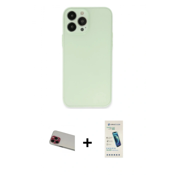 MARSİLYAN™- iPhone 13 Pro Max Kılıf Atlas Minimal Prime - Şeffaf Pasifik Cam Ekran Koruyucu + Rainbow Kamera Lens Koruma Cam - KI