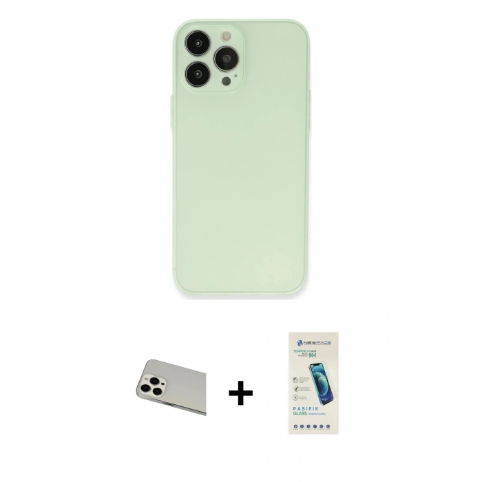MARSİLYAN™- iPhone 13 Pro Max Kılıf Atlas Minimal Prime - Şeffaf Pasifik Cam Ekran Koruyucu + Rainbow Kamera Lens Koruma Cam - BZ
