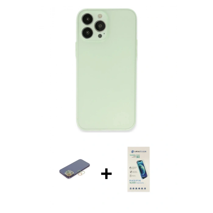 MARSİLYAN™- iPhone 13 Pro Max Kılıf Atlas Minimal Prime - Şeffaf Pasifik Cam Ekran Koruyucu + Renkli Kamera Lens Koruma Cam - SI