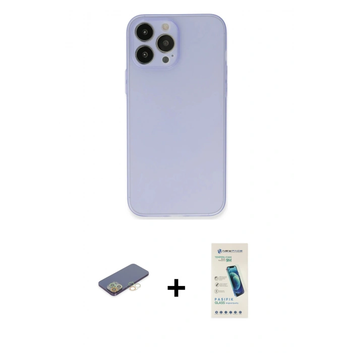 MARSİLYAN™- iPhone 13 Pro Max Kılıf Atlas Minimal Prime - Şeffaf Pasifik Cam Ekran Koruyucu + Renkli Kamera Lens Koruma Cam - SI
