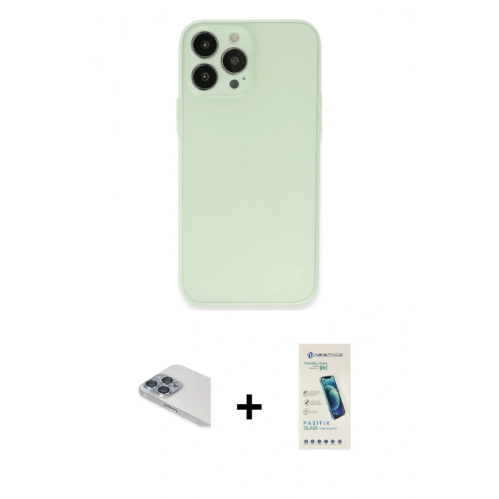MARSİLYAN™- iPhone 13 Pro Max Kılıf Atlas Minimal Prime - Şeffaf Pasifik Cam Ekran Koruyucu + Pers Alüminyum Kamera Lens - SABE
