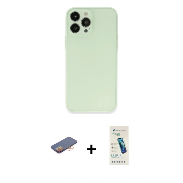MARSİLYAN™- iPhone 13 Pro Max Kılıf Atlas Minimal Prime - Şeffaf Pasifik Cam Ekran Koruyucu + Turuncu Renkli Kamera Lens Koruma Cam