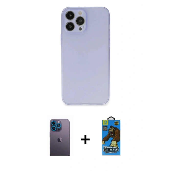 MARSİLYAN™- iPhone 13 Pro Max Kılıf Atlas Minimal Prime - Siyah 18D Cam Ekran Koruyucu + Neon Fosforlu Kamera Lens - MI