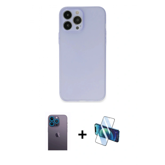 MARSİLYAN™- iPhone 13 Pro Max Kılıf Atlas Minimal Prime - Siyah 3D Antistatik Cam Ekran Koruyucu + Neon Fosforlu Kamera Lens - MI