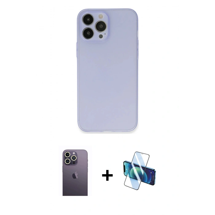 MARSİLYAN™- iPhone 13 Pro Max Kılıf Atlas Minimal Prime - Siyah 3D Antistatik Cam Ekran Koruyucu + Neon Fosforlu Kamera Lens - BZ