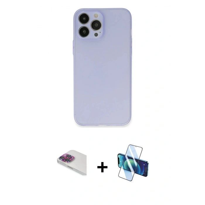 MARSİLYAN™- iPhone 13 Pro Max Kılıf Atlas Minimal Prime - Siyah 3D Antistatik Cam Ekran Koruyucu + Pers Alüminyum Kamera Lens - GI