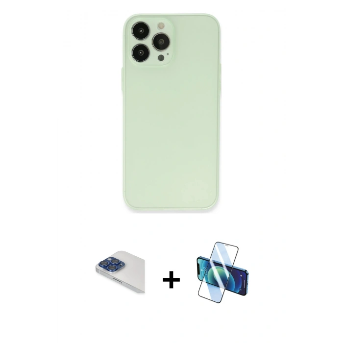 MARSİLYAN™- iPhone 13 Pro Max Kılıf Atlas Minimal Prime - Siyah 3D Antistatik Cam Ekran Koruyucu + Pers Alüminyum Kamera Lens - LT