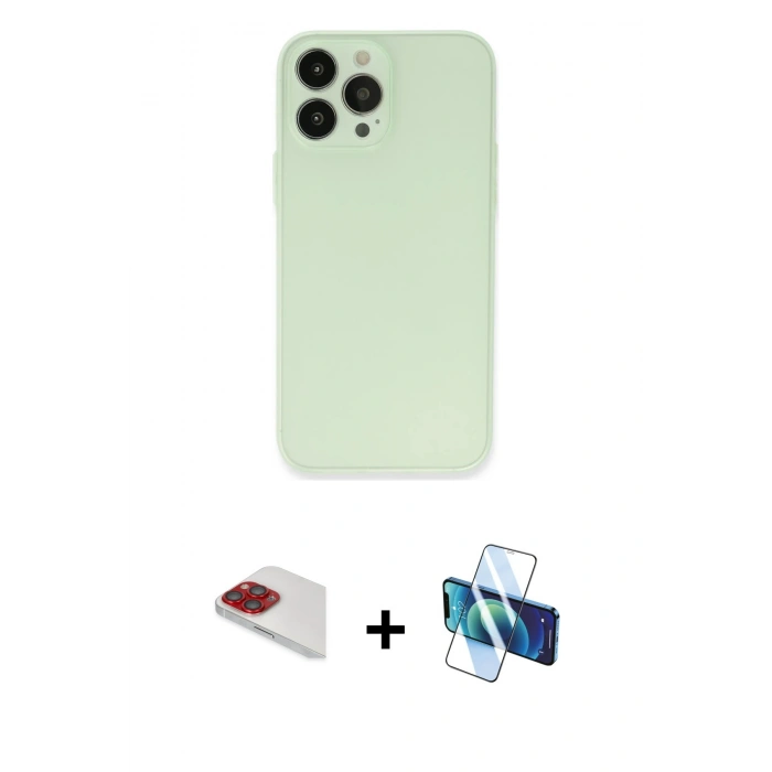 MARSİLYAN™- iPhone 13 Pro Max Kılıf Atlas Minimal Prime - Siyah 3D Antistatik Cam Ekran Koruyucu + Pers Alüminyum Kamera Lens - KI