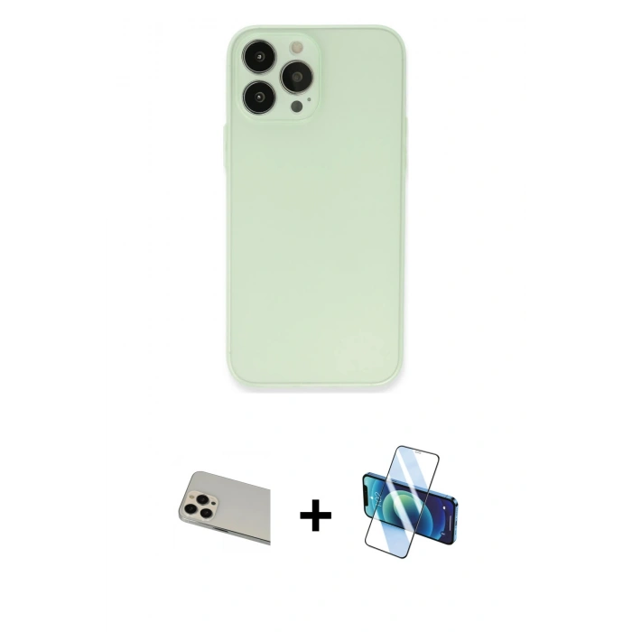 MARSİLYAN™- iPhone 13 Pro Max Kılıf Atlas Minimal Prime - Siyah 3D Antistatik Cam Ekran Koruyucu + Rainbow Kamera Lens Koruma Cam - REGD