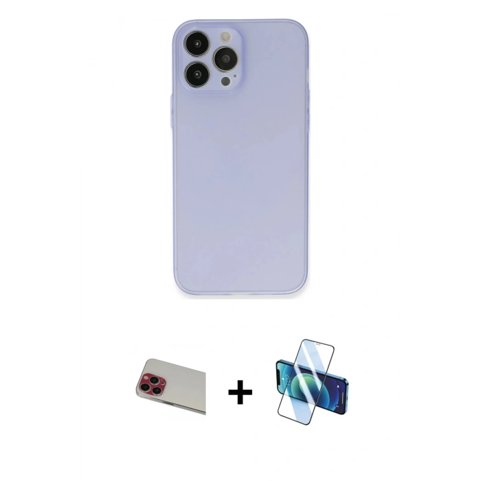 MARSİLYAN™- iPhone 13 Pro Max Kılıf Atlas Minimal Prime - Siyah 3D Antistatik Cam Ekran Koruyucu + Rainbow Kamera Lens Koruma Cam - KI