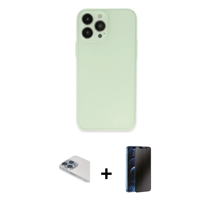 MARSİLYAN™- iPhone 13 Pro Max Kılıf Atlas Minimal Prime - Siyah 3D Antistatik Hayalet Cam Ekran Koruyucu + Pers Alüminyum Kamera Lens - SABE