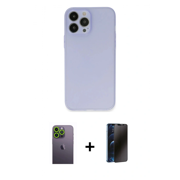 MARSİLYAN™- iPhone 13 Pro Max Kılıf Atlas Minimal Prime - Siyah 3D Antistatik Hayalet Cam Ekran Koruyucu + Neon Fosforlu Kamera Lens - YL
