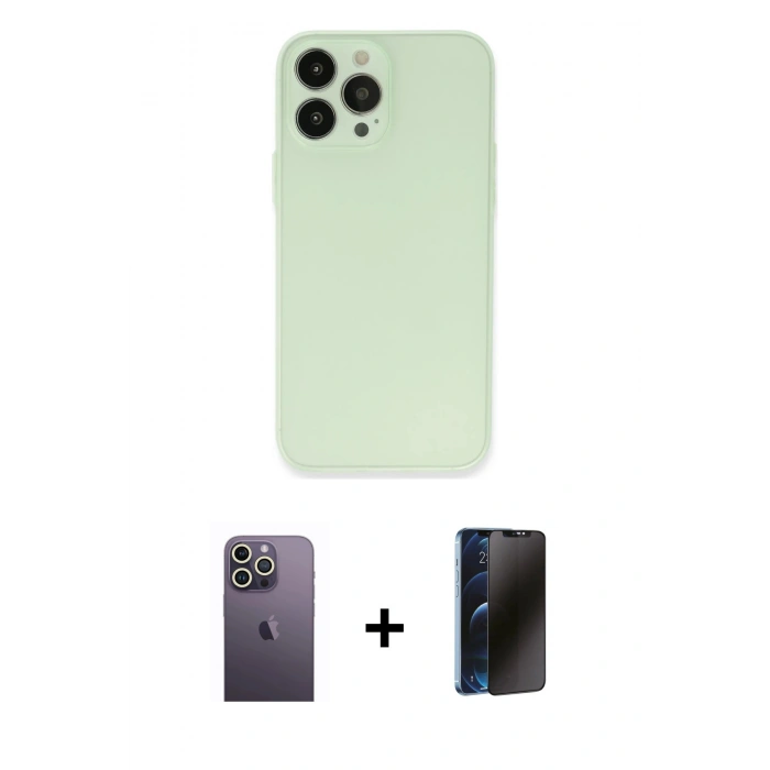 MARSİLYAN™- iPhone 13 Pro Max Kılıf Atlas Minimal Prime - Siyah 3D Antistatik Hayalet Cam Ekran Koruyucu + Neon Fosforlu Kamera Lens - BZ