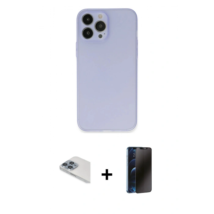 MARSİLYAN™- iPhone 13 Pro Max Kılıf Atlas Minimal Prime - Siyah 3D Antistatik Hayalet Cam Ekran Koruyucu + Pers Alüminyum Kamera Lens - SABE