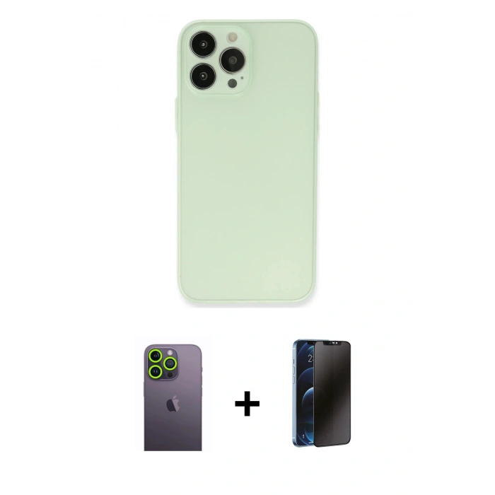 MARSİLYAN™- iPhone 13 Pro Max Kılıf Atlas Minimal Prime - Siyah 3D Antistatik Hayalet Cam Ekran Koruyucu + Neon Fosforlu Kamera Lens - YL