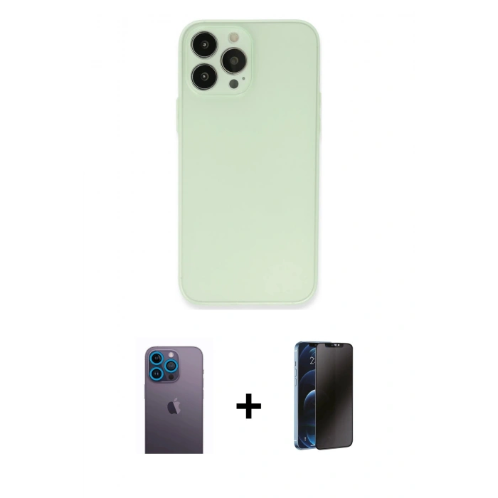 MARSİLYAN™- iPhone 13 Pro Max Kılıf Atlas Minimal Prime - Siyah 3D Antistatik Hayalet Cam Ekran Koruyucu + Neon Fosforlu Kamera Lens - MI