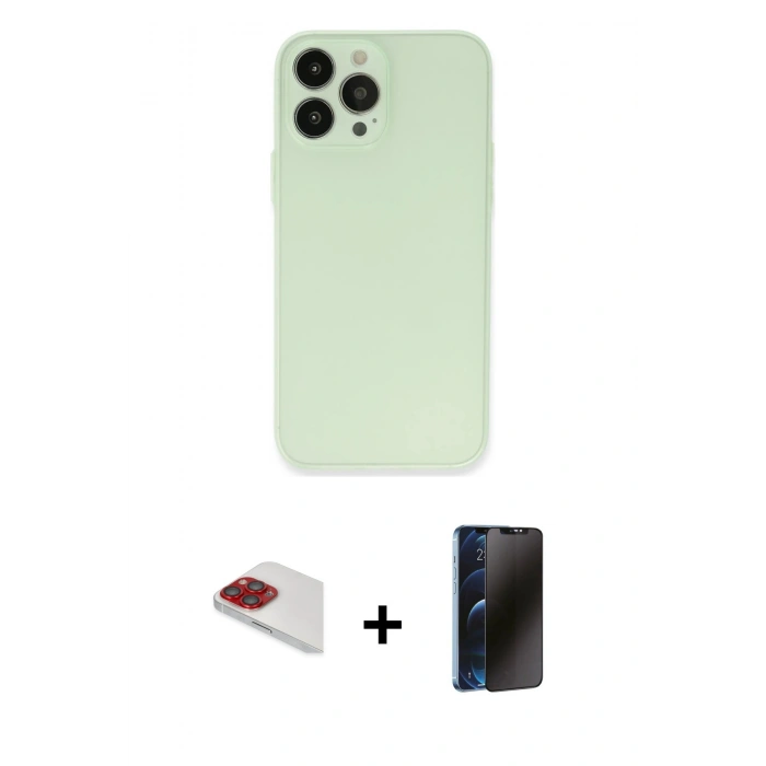 MARSİLYAN™- iPhone 13 Pro Max Kılıf Atlas Minimal Prime - Siyah 3D Antistatik Hayalet Cam Ekran Koruyucu + Pers Alüminyum Kamera Lens - KI
