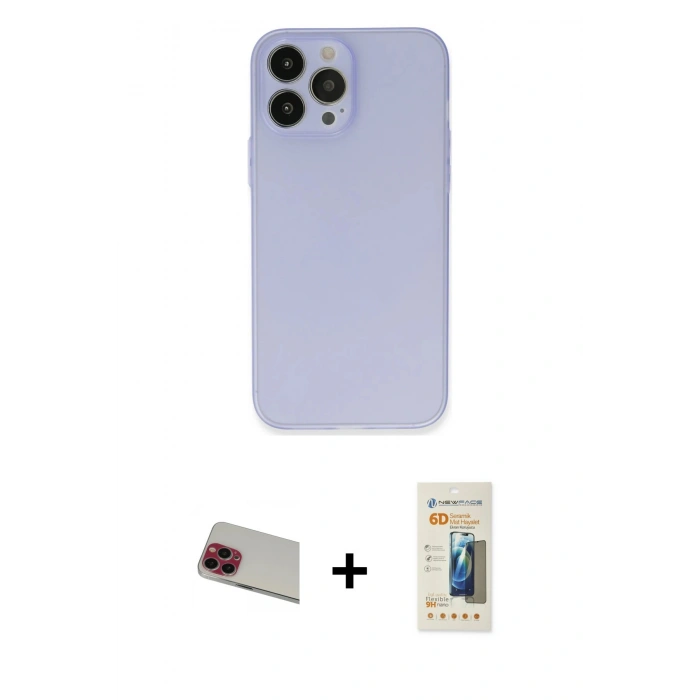 MARSİLYAN™- iPhone 13 Pro Max Kılıf Atlas Minimal Prime - Siyah 6D Mat Seramik Hayalet Nano Ekran Koruyucu + Rainbow Kamera Lens Koruma Cam - KI