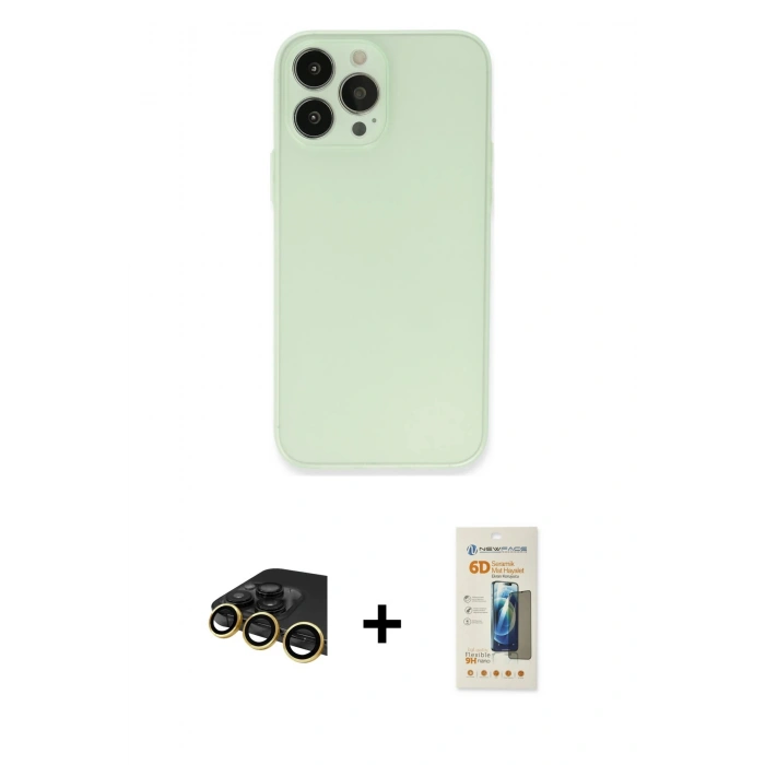 MARSİLYAN™- iPhone 13 Pro Max Kılıf Atlas Minimal Prime - Siyah 6D Mat Seramik Hayalet Nano Ekran Koruyucu + Raze Metal Kamera Lens - GD