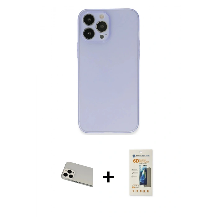MARSİLYAN™- iPhone 13 Pro Max Kılıf Atlas Minimal Prime - Siyah 6D Mat Seramik Hayalet Nano Ekran Koruyucu + Rainbow Kamera Lens Koruma Cam - BZ