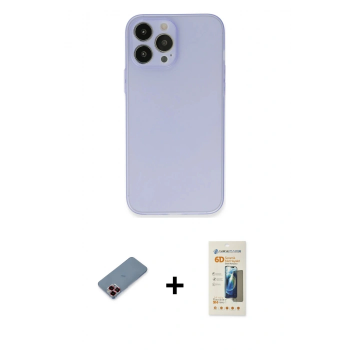 MARSİLYAN™- iPhone 13 Pro Max Kılıf Atlas Minimal Prime - Siyah 6D Mat Seramik Hayalet Nano Ekran Koruyucu + Metal Kamera Lens Koruma Cam - KI