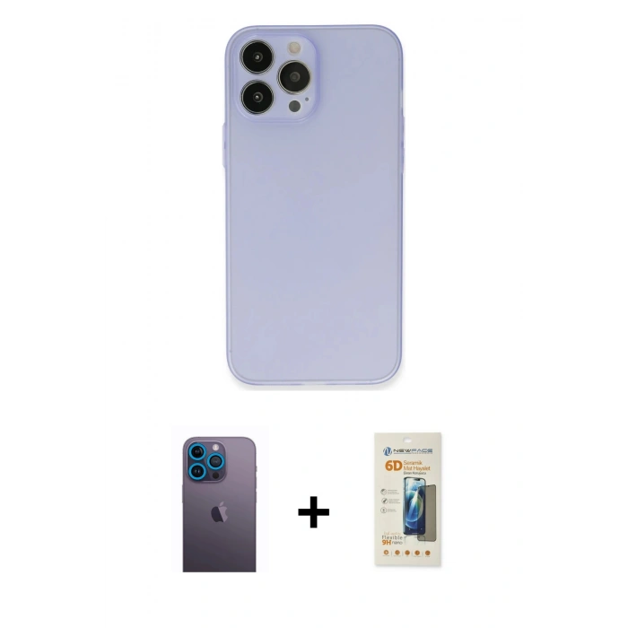 MARSİLYAN™- iPhone 13 Pro Max Kılıf Atlas Minimal Prime - Siyah 6D Mat Seramik Hayalet Nano Ekran Koruyucu + Neon Fosforlu Kamera Lens - MI