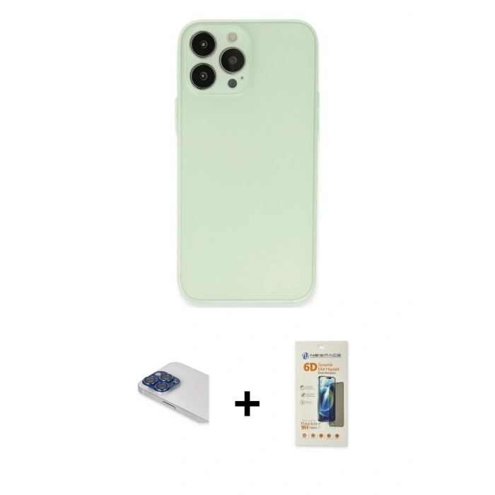 MARSİLYAN™- iPhone 13 Pro Max Kılıf Atlas Minimal Prime - Siyah 6D Mat Seramik Hayalet Nano Ekran Koruyucu + Pers Alüminyum Kamera Lens - LT