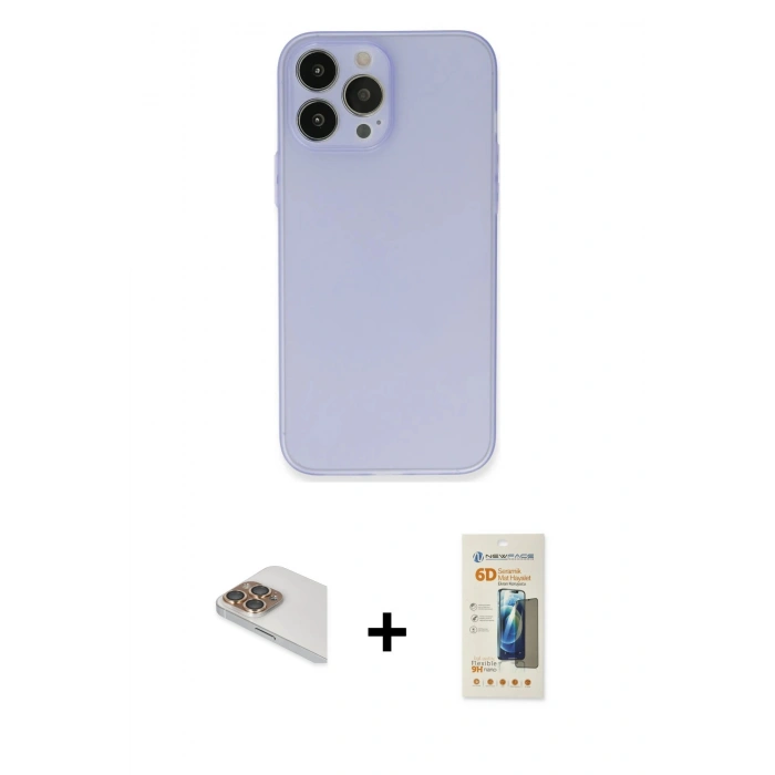 MARSİLYAN™- iPhone 13 Pro Max Kılıf Atlas Minimal Prime - Siyah 6D Mat Seramik Hayalet Nano Ekran Koruyucu + Pers Alüminyum Kamera Lens - GD
