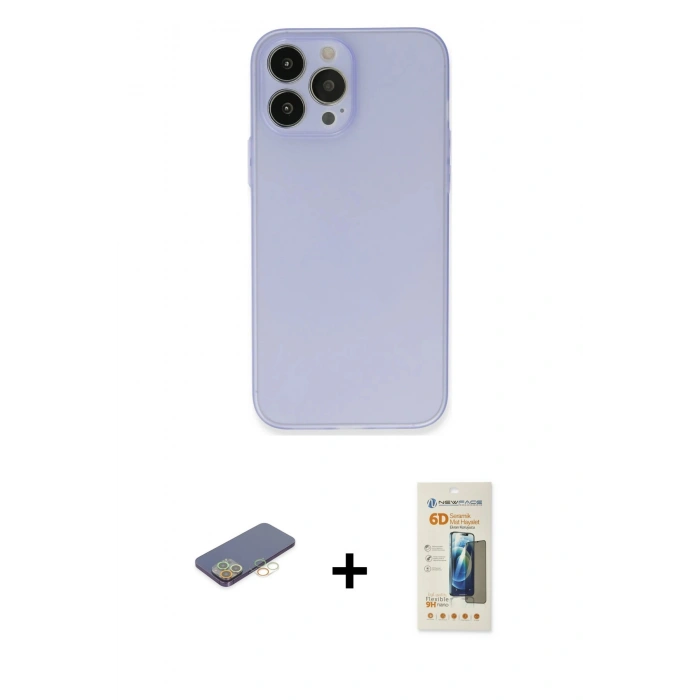MARSİLYAN™- iPhone 13 Pro Max Kılıf Atlas Minimal Prime - Siyah 6D Mat Seramik Hayalet Nano Ekran Koruyucu + Renkli Kamera Lens Koruma Cam - SI