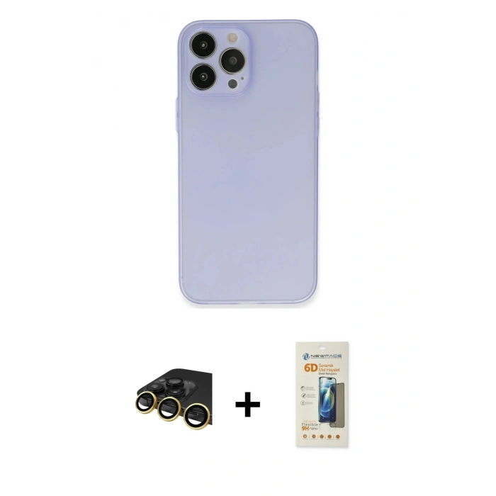 MARSİLYAN™- iPhone 13 Pro Max Kılıf Atlas Minimal Prime - Siyah 6D Mat Seramik Hayalet Nano Ekran Koruyucu + Raze Metal Kamera Lens - GD